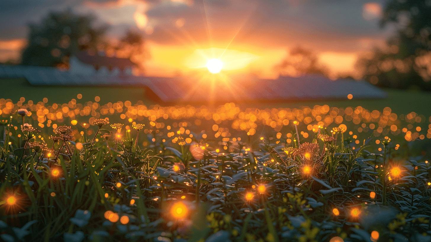 Field of flowes with solar panels in the background