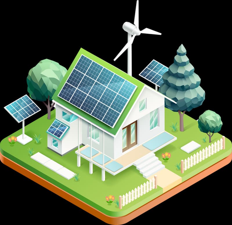 Hus med solceller - 3D illustration